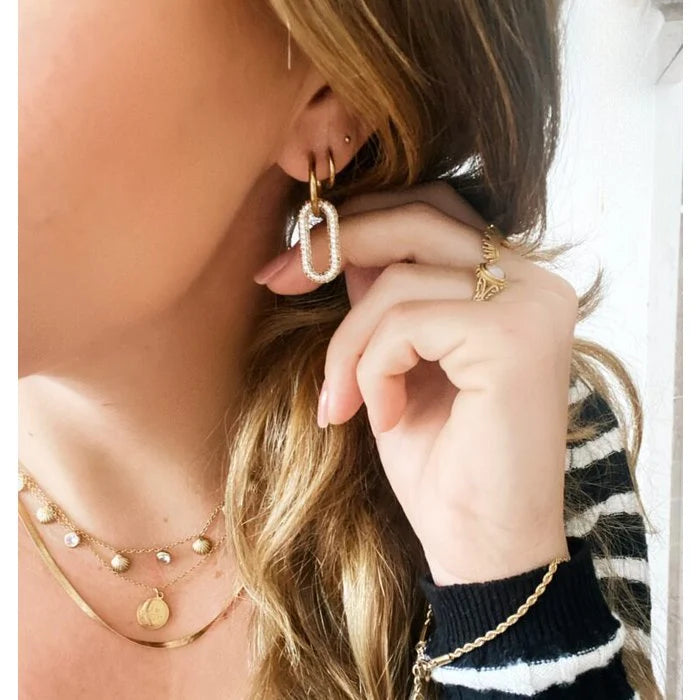 Oorbellen ovale hangers met kristallen | Goud