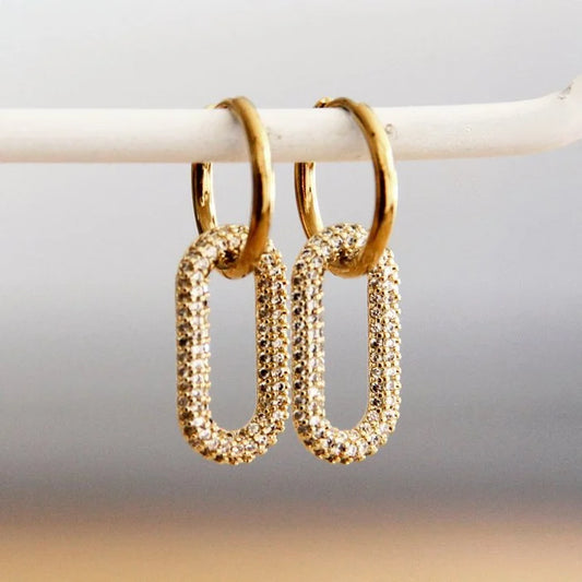 Oorbellen ovale hangers met kristallen | Goud